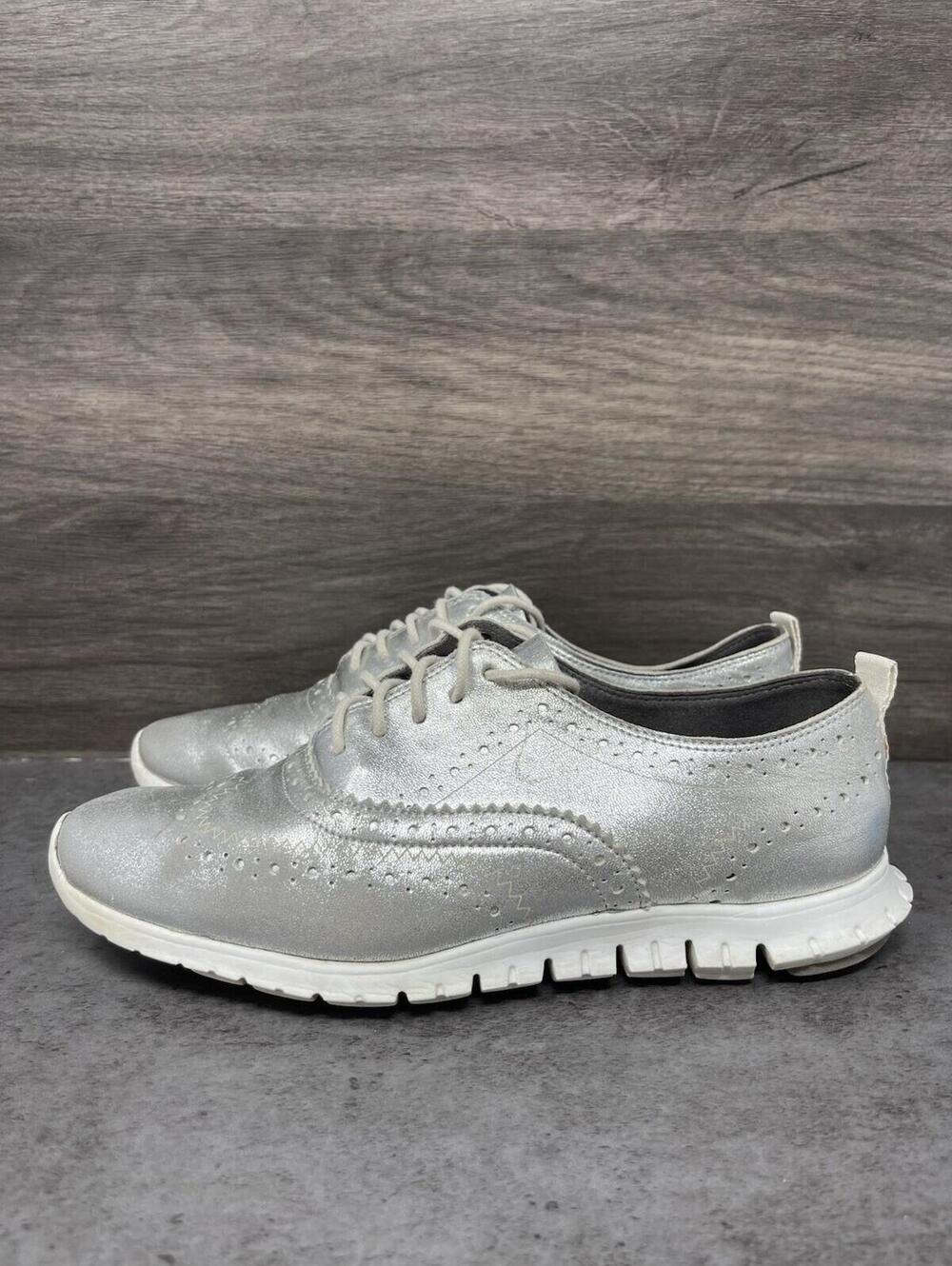 Cole Haan Zerogrand Wingtip Oxford Shoes Womens Size 7 Silver Casual Lace Up
